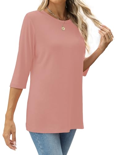Image of JomeDesign Womens Tops 3 /4 Sleeve Shirts Round Neck Loose Casual Blouses