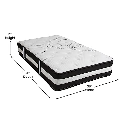 Image of Flash Furniture Capri Comfortable Sleep 12 inch Hybrid Pocket Spring and Foam Mattress in a Box, Foam Pocket Spring Hybrid Mattress for Pressure Relief, Twin