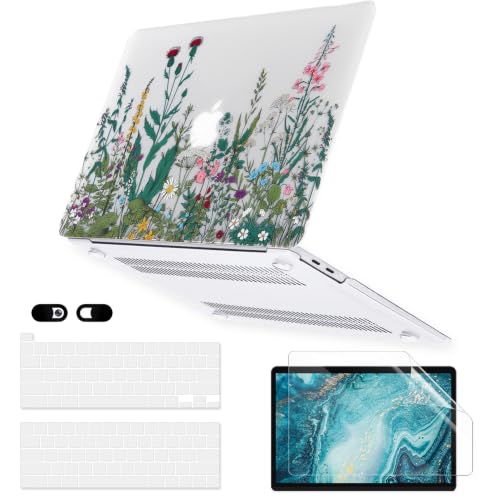 Image of Case for MacBook Pro 13 inch M2 M1 A2338 A2289 A2251 A2159 A1989 A1706 2023-2016 Release with Touch ID, 6 in 1 Matte Clear Shell&Keyboard Cover&Screen Protector&Webcam Cover, Garden Flower