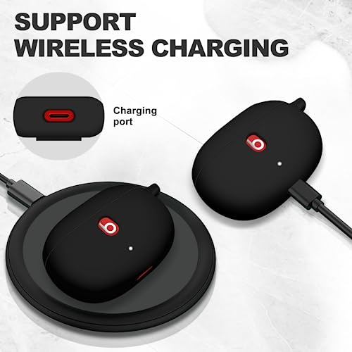 Molova Silicone Case For 2021 New Beats Studio Buds, Anti-Lost Shockproof Protective Cover With Keychain Easy Carrying Replacement Case With Carabiner（Black） #TOP2