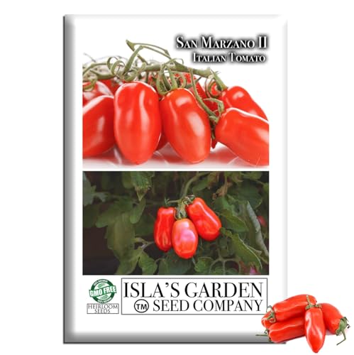 San Marzano II Tomato Seeds (Solanum lycopersicum)– 100+ Heirloom Non-GMO Seeds by Isla’s Garden Seeds, Italian Paste Tomato for Thick Sauces & Canning, Meaty Low-Seed Fruits,Indeterminate High-Yields