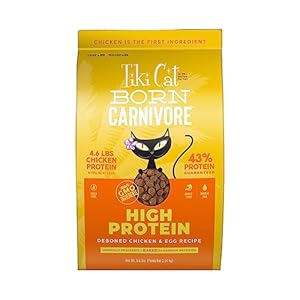 Tiki Cat Born Carnivore High Protein, Deboned Chicken & Egg, Grain-Free Baked Kibble to Maximize Nutrients, Dry Cat Food, 5.6 lbs. Bag