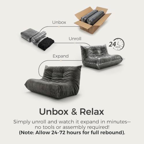 Image of Sytopia Loveseat Chenille Bean Bag Chair for Adults, Oversized 40D Memory Foam Floor Sofa, Giant Deep Seat Gaming Reading Nook, No Assembly Required, Black Onyx