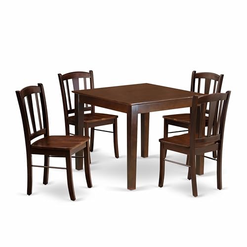 East West Furniture OXDL5-MAH-W 5 Piece Dining Room Furniture Set Includes a Square Kitchen Table and 4 Dining Chairs, 36x36 Inch, Mahogany