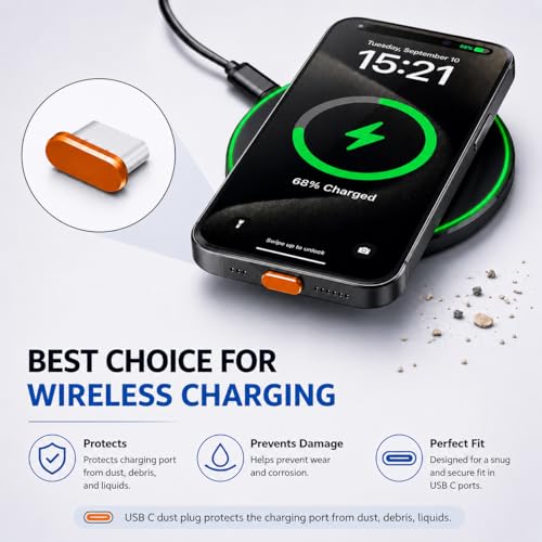 Image of Mizi USB C Dust Plug for iPhone 17 Pro Max (2 Pack) - Charging Port & Speaker Port Protector, Complete Cleaning & Maintenance Accessories - Orange