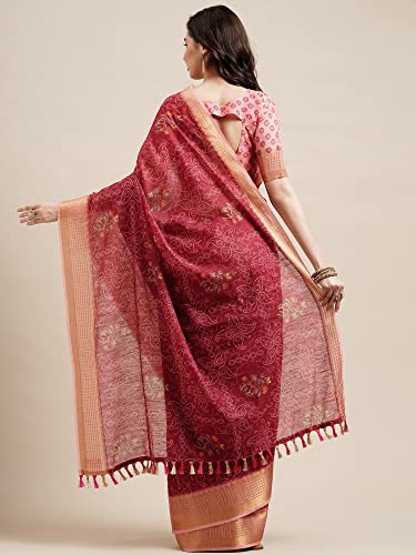 Image of AKHILAM Women's Linen Floral Printed Saree with Unstitched Blouse Piece (SONPR2 Parent)
