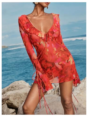 GORGLITTER Women's Tie Dye Ruffle Bikini Cover Up Open Back Beach Summer Vacation Coverups4