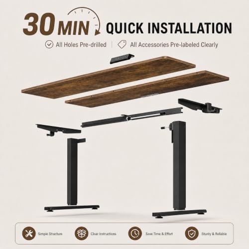 Image of Grandder 55x32 Extra-Deep Electric Standing Desk, Wide Desktop Fits 49 inch Ultrawide Monitor+Dual Screens, 176 lbs Capacity, 2 Memory Presets, Computer Desk for Home Office & Gaming, Rustic Brown