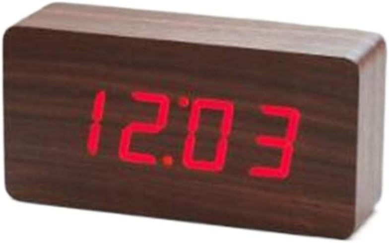 Eliveken LED Digitel Double Display Alarm Clock, Wooden Cubes Alarm Clock Wake Up Light, Date and Temperature Sound Control Desk Alarm Clock for Travel,Brown red Light(Color:Brown red light)