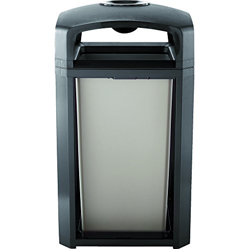 Rubbermaid Commercial Products Landmark Large Dome Top Trash Can Frame, 50-Gallon, Black, with Liner and Ash Tray, Indoor/Outdoor Waste Container