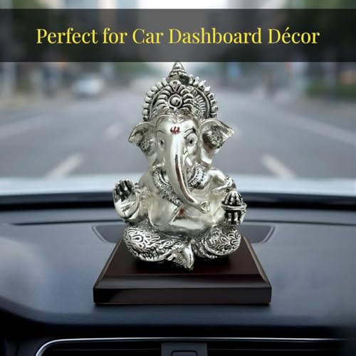 Image of 999 Silver Plated Lord Ganesha Idol Sitting with Intricate Detailing - Vighnaharta Showpiece for Prosperity and Good Fortune - Premium Anti-Tarnish Murti for Temple and Desk