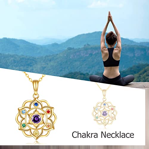 ELFRONT 14K Solid Gold Lotus Chakra Necklace Pendant for Women Real Gold Yoga Lotus Flower Necklace Promise Anniversary Birthday Gifts Jewelry for Women Wife 6