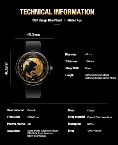 Image of CIGA Design Mechanical Automatic Watch Blue Planet U Series Stainless Steel /Titanium /Ceramics Case Sapphire Crystal Fluororubber /Ceramics Strap Watches Gifts for Men and Women