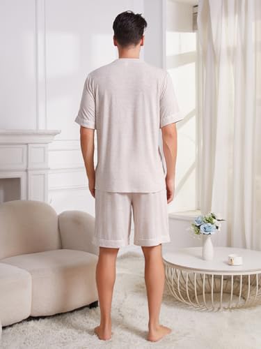 Vulcanodon Mens Pajama Set Short Sleeve, 2 Piece Lightweight Pajamas for Men Sleepwear with Pockets3