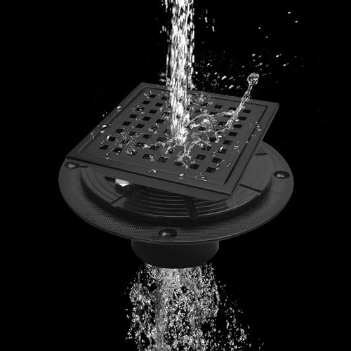ARAUSK Desagüe de ducha cuadrado, drenaje de suelo de ducha de 4 pulgadas con brida, rejilla extraíble con patrón cuadrato, drenaje de piso de baño de acero inoxidable SUS304 con filtro de pelo,