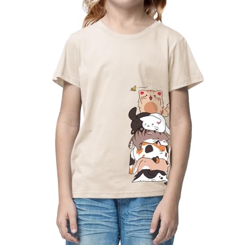 BINTEHGS Cute Shirts for Girls Short Sleeve Cat Graphic Tees Crewneck Cartoon Casual Cotton T-Shirt Kids Summer Tops Clothes2