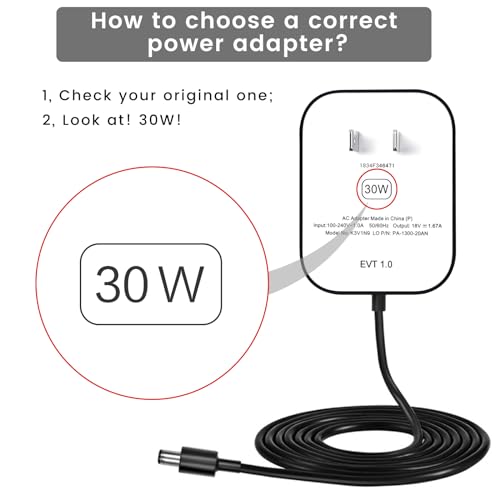 30W Power Cord Adapter Replacement for Echo Show 8 3rd Gen., Show 10 3rd Gen., Show 15, Show 21, Echo 3rd/4th Gen. - Black Wall Charger Cable, 5ft