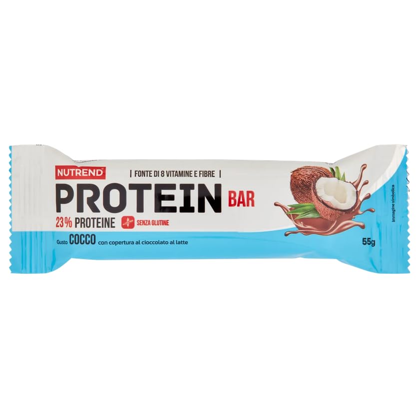 Nutrend Protein Bar Cocco Barretta Proteica Ricoperta di Cioccolato a Latte, Confezione Box con 24 Barrette da 55g