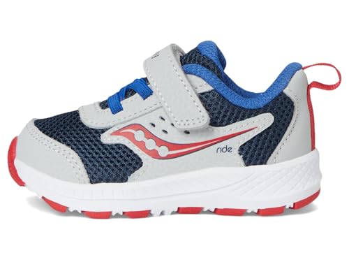 Saucony Kids (Vida) Kids Ride JR. Sneaker, Navy/Grey/RED, 9.5 US Unisex Toddler4