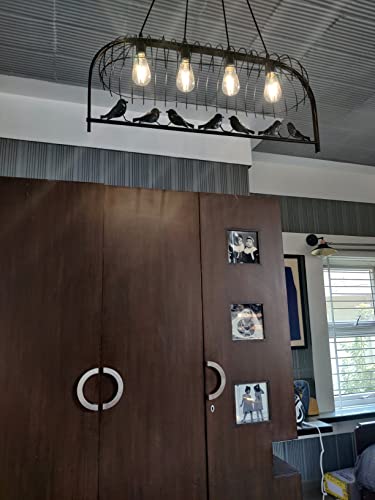 Image of 7 Love Bird Cage Chandelier Pendant Light Retro Iron Black Hemp Hanging Ceiling Lamp for Livingroom Balcony Terrace Garden (Bulb Included)