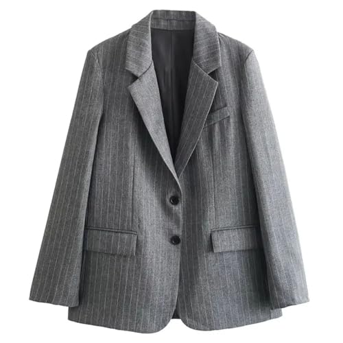 Office Lady Gray9 Stripe Blazer 2 Piece Sets Pinstripes Pockets Slim Blazer Coat + Zipper Mini Skirts