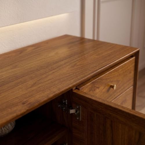 Image of MISAN Modern TV Table | Solid Sheesham Wood Sideboard TV Unit for Living Room, Bedroom, Office Furniture Stand | Wooden Free Standing Entertainment Unit Side Board Table with Storage (H-Hony)