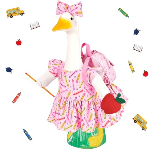 Aurexan Back to School Porch Goose Outfit Set for 23 Plastic Statue Lawn Porch Goose Clothes with Apple for School Outdoor Garden Yard Patio Decor(Back to School)