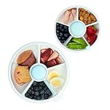 GoBe Kids Macaron Blue Small and Large Snack Spinner Bundle with Hand Strap and Sticker Sheet - Reusable Snack Container with 5 Compartment Dispenser and Lid | BPA and PVC Free | Dishwasher Safe