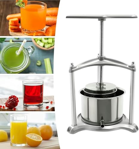 Manuale Frutta Pressa Succo In Acciaio Inox Succo Estrattore per Cider Vegetable Olive Oil 3L Inner 6L Barrel esterno con T Handle Filtro Sacchetto di Silicone Tubo per uso domestico Cucina Fattoria