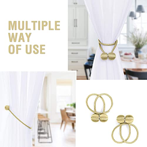 Image of Home Cloud Magnetic Curtain Tiebacks Curtain Drape Holdbacks Clips Rope Holder Buckles for Home Bedroom Office (1 Pair 2pcs, Light Gold)