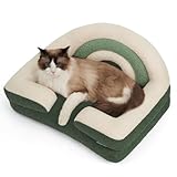 Blissful Diary Foam Cat Bed Small Size, Washable Pet Bed for Cats and Dogs, Soft Teddy Plush with Rainbow Design (Green)