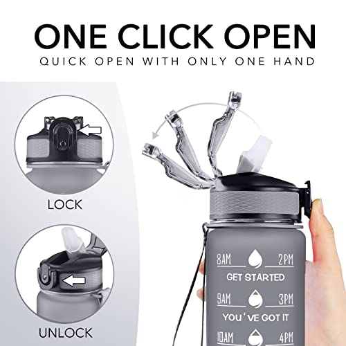 Image of Hyeta 32 Oz Water Bottle with Times to Drink and Straw, Motivational Time Marker, Leakproof & BPA Free, 1 Liter Reusable Sports, Gym & Outdoor Bottle, Grey Matte