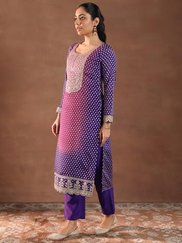 Image of Libas Printed Silk Blend Straight Kurta With Trouser and Dupatta