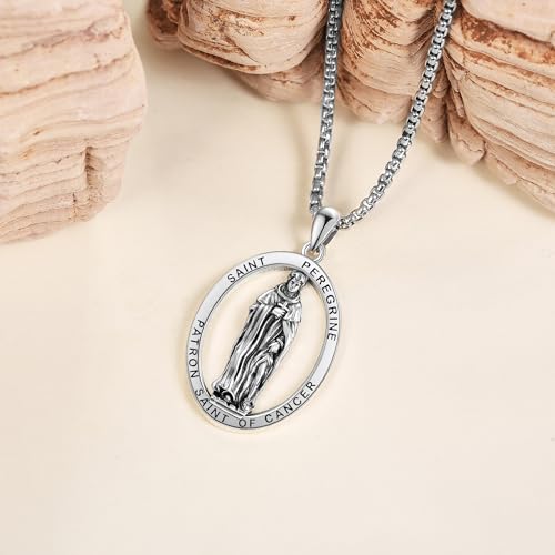 Pendentif Saint Peregrine avec chaîne en argent 925