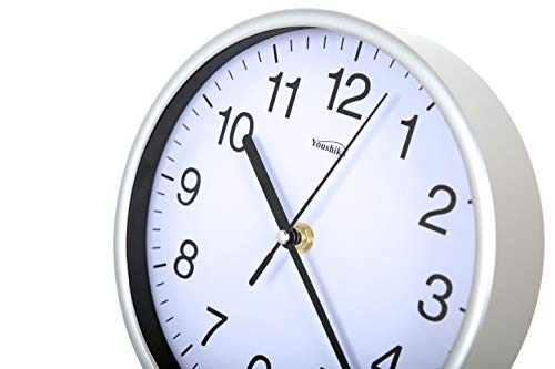 Youshiko Stylish Silver & White Bold Classic Quartz Wall Clock Non Ticking Silent (20cm / 8-Inch Diameter), Home/Kitchen/Office/School Clock, Easy to Read - Image 4