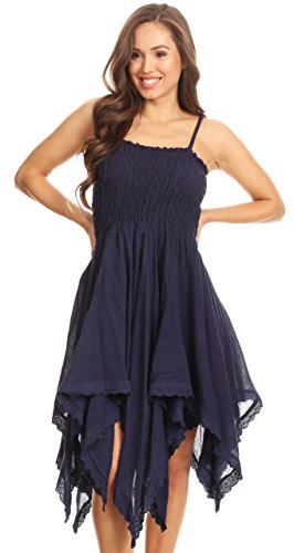 Image of Sakkas Ella Smocked Bodice Spaghetti Strap Double Layered Dress