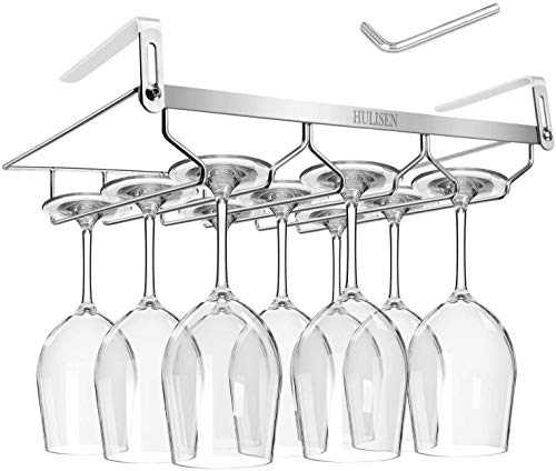 HULISEN - Estante ajustable para copas de vino, 3 filas, soporte de acero inoxidable 18/8 para cocina, bar