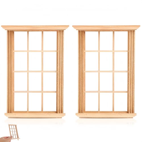 Wooden Window Dollhouse Furniture: 2Pcs Mini Windows 1: 12 Scale