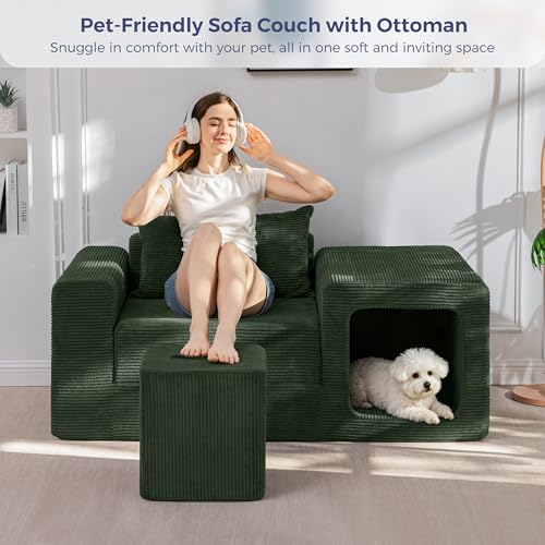 Image of MAXYOYO Folding Sofa Couch, Convertible Floor Sofa with Armrest, Multifunctional Sofa with Pillow and Pockets, Boneless Couch for Living Room, Dark Green