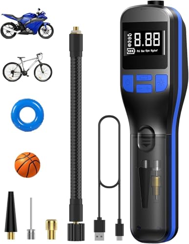 Wistrue Mini Compresor Aire Portatil, 150PSI Bomba de Aire Bicicleta Electrica con Pantalla LCD Digital, Inflador Ruedas Coche para Scooters, Moto, Bicicletas, Pelotas