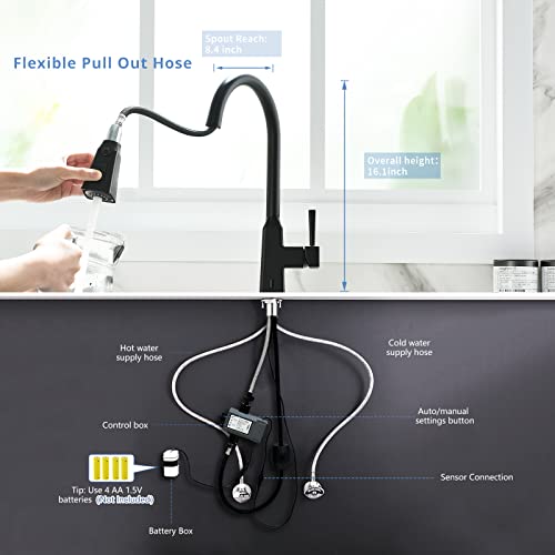 Fapully Kitchen Faucet With Pull Down Sprayer, Touchless Black Kitchen Sink Faucet With Sprayer, Motion Sensor Smart Hands-Free Single Handle Kitchen Faucet #TOP6