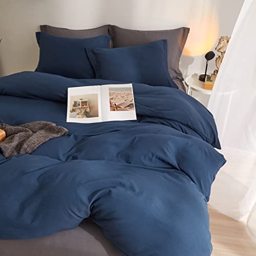 Roomlife Navy Blue Duvet Cover Twin Size Dark Blue Solid Color Bedding Set Minimalist Style Soft Lightweight Microfiber Bed Set 1 Comfy Comforter Cover With Zipper Closure Corner Ties+2 Pillowcases #TOP4