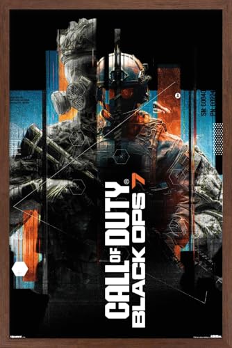 Trends International Call of Duty: Black Ops 7 (2025) - Split Reality Black Wall Poster, 34L x 22.4W, Mahogany Framed Version
