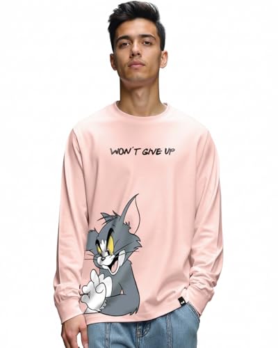Image of Bewakoof Official Tom & Jerry Merchandise Men's 100% Cotton 220 GSM Graphic Print Oversized Fit Round Neck T-Shirt