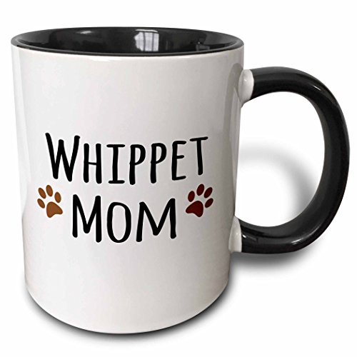 3dRose Whippet Dog Mom Mug, 11 oz, Black