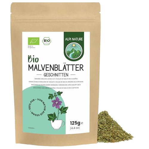 Alpi Nature Hojas de Malva Orgánica 125g, Hojas de Malva Secas y Cortadas, Té Suelto para Infusión