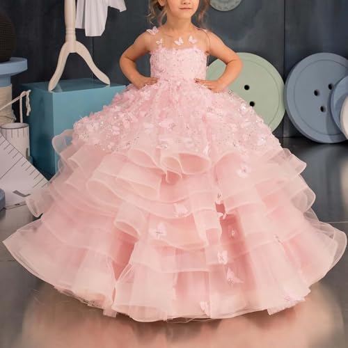 Flower Girl Dress 3D Butterflies Appliques Pageant Dresses for Girls Sparkling Tulle First Communion Dress3