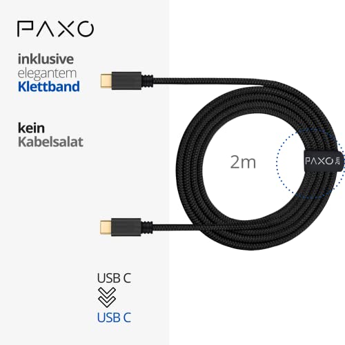 PAXO 2m USB C to USB C cable, 10 Gbps data transfer, USB 3.2 Gen2x1, USB type C charging cable and data cable, black - Image 2