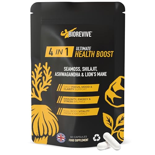 Biorevive Ultimate Health Boost Sea Moss, Shilajit, Lion's Mane and Ashwagandha Complex 60 Capsules Natural Energy, Focus, Immunity and Gut Health Support Wellness Supplement