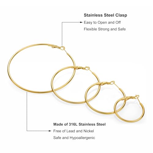 Ijuqi I929-GOLD-HOOP-EARRINGS Gold Hoop Earrings For Women - 14K Gold Plated Hypoallergenic Stainless Steel Gold Earrings Set thumb #3